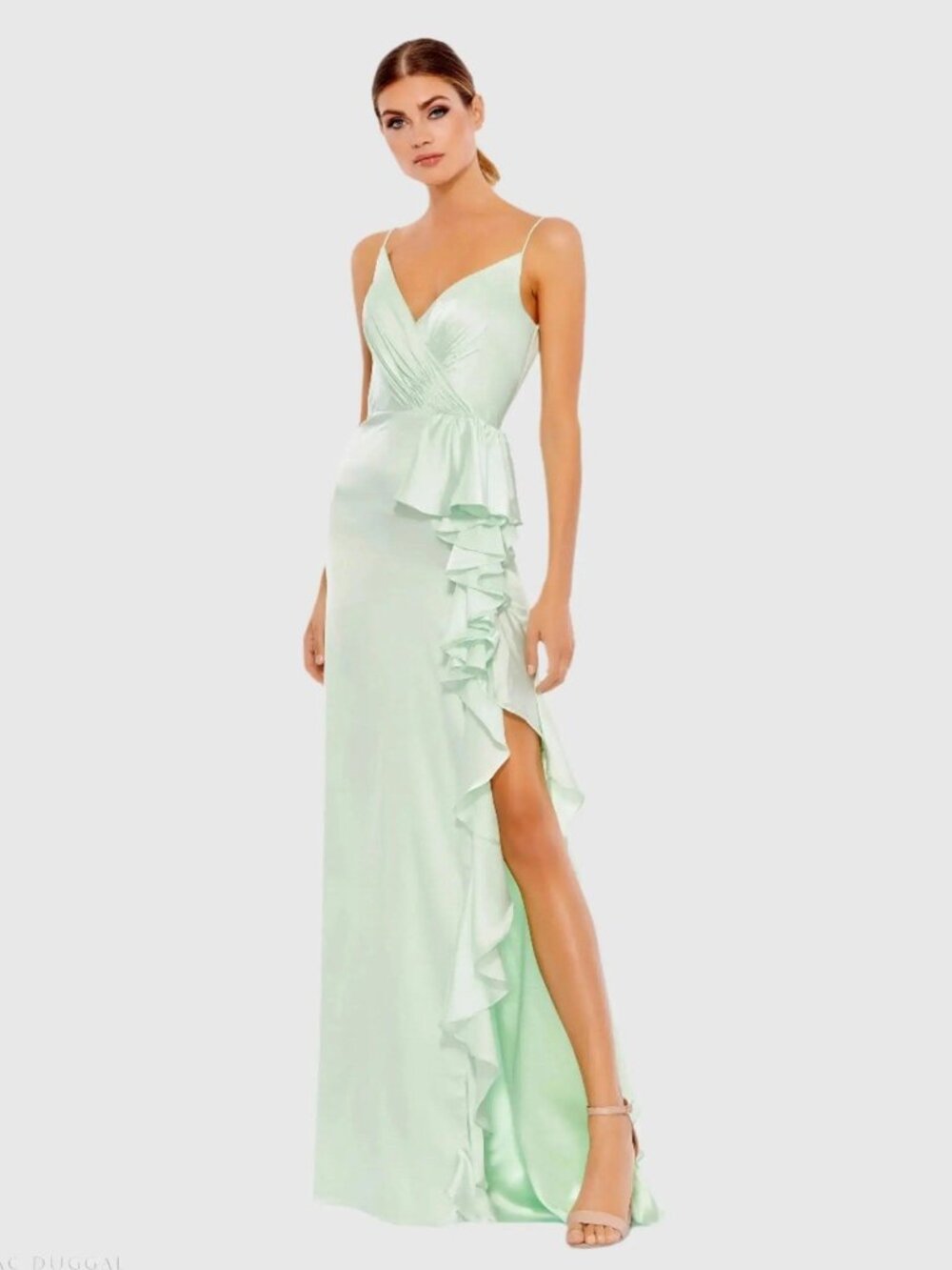 Mac Duggal Size 2 Mint Green 67815 Satin Ruffled Asymmetrical Gown Dress Prom